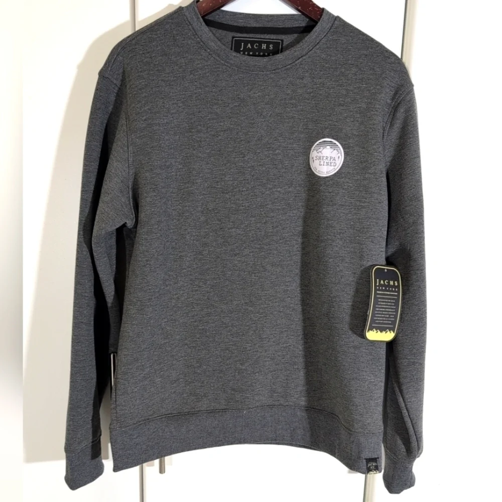Jachs New York Crewneck Pullover Sweater Small Gray Stretch Sherpa Lined